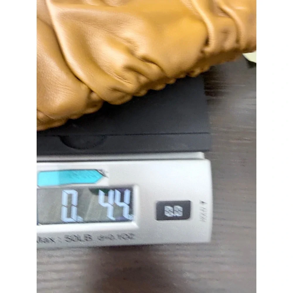 STAUD Bean Bag Clutch Women Small Tan Brown Ruched Leather Pleated NO STRAP